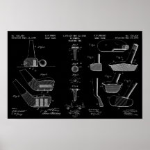 Patente de golf de época Poster 2 blanco sobre neg