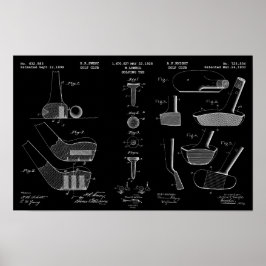 Póster Patente de golf de época Poster 2 blanco sobre neg