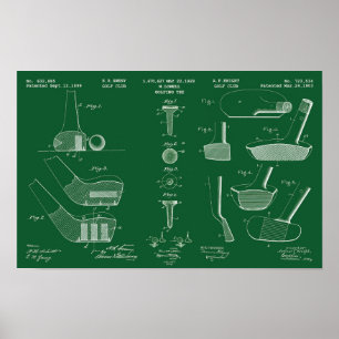 Póster Patente de golf de época Poster 2 Green Chalkboard