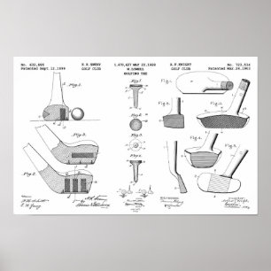 Póster Patente de golf de época Poster 2 negro en blanco