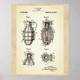 Póster Patente de granadas de época