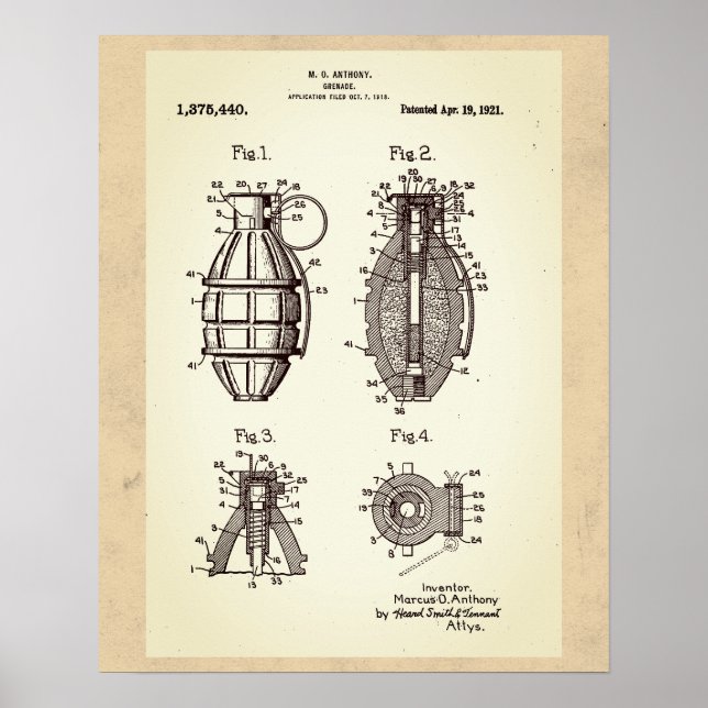Póster Patente de granadas de época (Frente)