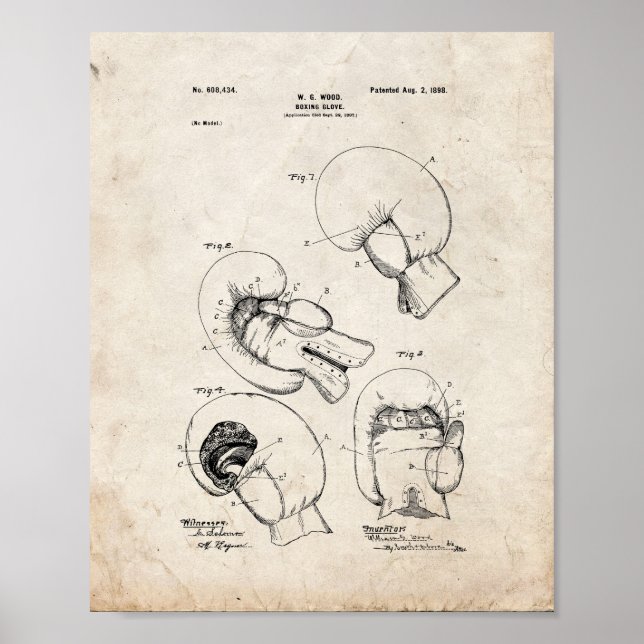 Póster Patente de guantes de boxeo - aspecto antiguo (Frente)