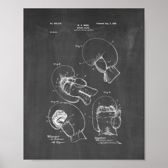 Póster Patente de guantes de boxeo - Chalkboard (Frente)