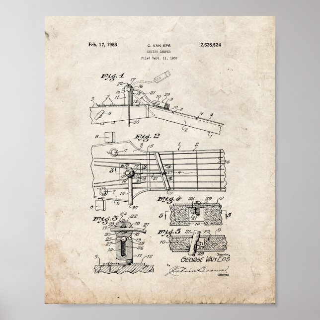 Póster Patente de Guitar Damper - Viejo Aspecto (Frente)