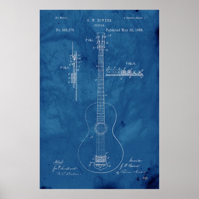 Póster Patente de guitarra de Blueprint (Frente)