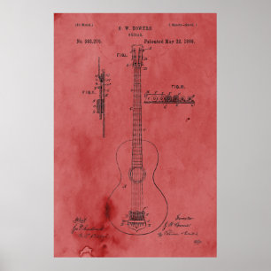 Póster Patente de guitarra Rosa Vintage