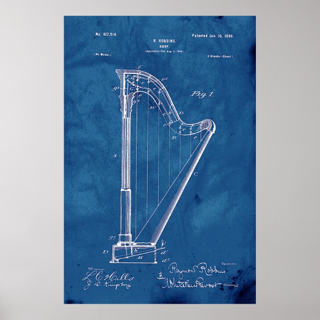 Póster Patente de Harp de Blueprint (Frente)