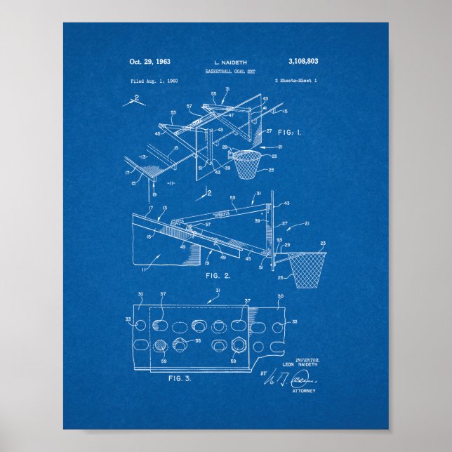 Póster Patente de juego de objetivos de baloncesto - Blue (Frente)