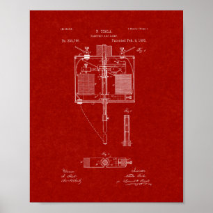 Póster Patente de la lámpara del arco voltaico - rojo de