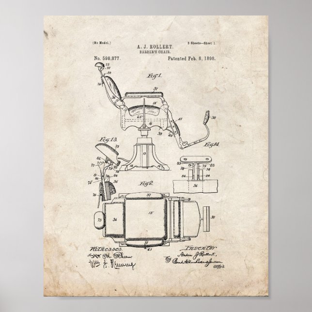 Póster Patente de la silla de Barber - Vieja mirada (Frente)