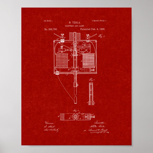 Póster Patente de lámpara de arco eléctrico - rojo borgoñ (Frente)