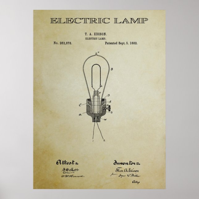 PÓSTER PATENTE DE LÁMPARA ELÉCTRICA 3 - 1882 (Frente)