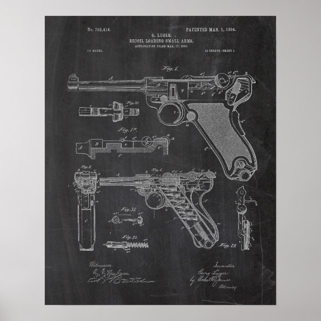 Póster Patente de Luger Pistol Parabellum (Frente)