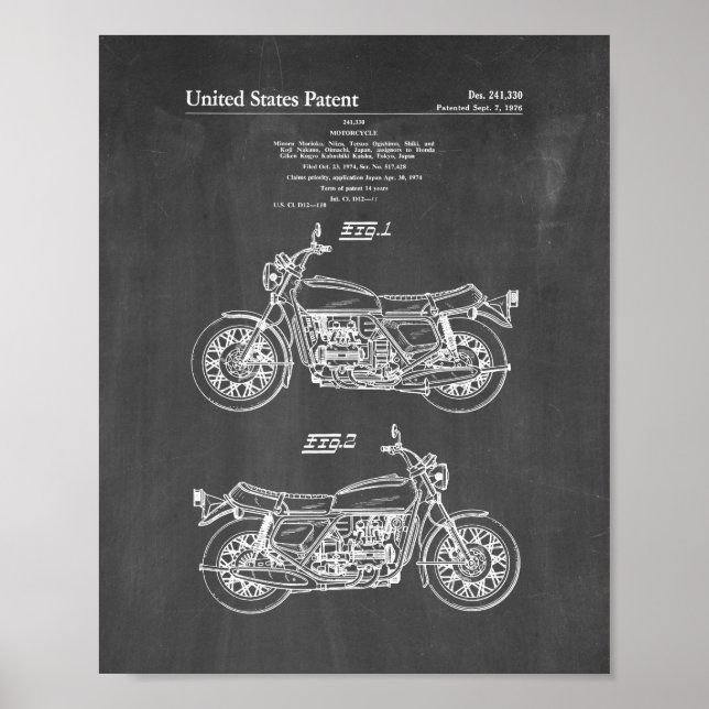 Póster Patente de motocicletas - Chalkboard (Frente)