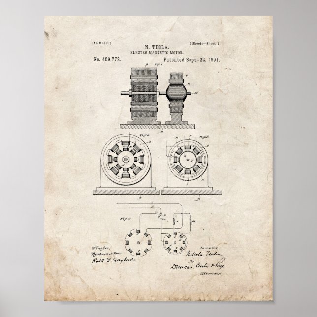 Póster Patente de motor magnético de Tesla Electro - aspe (Frente)