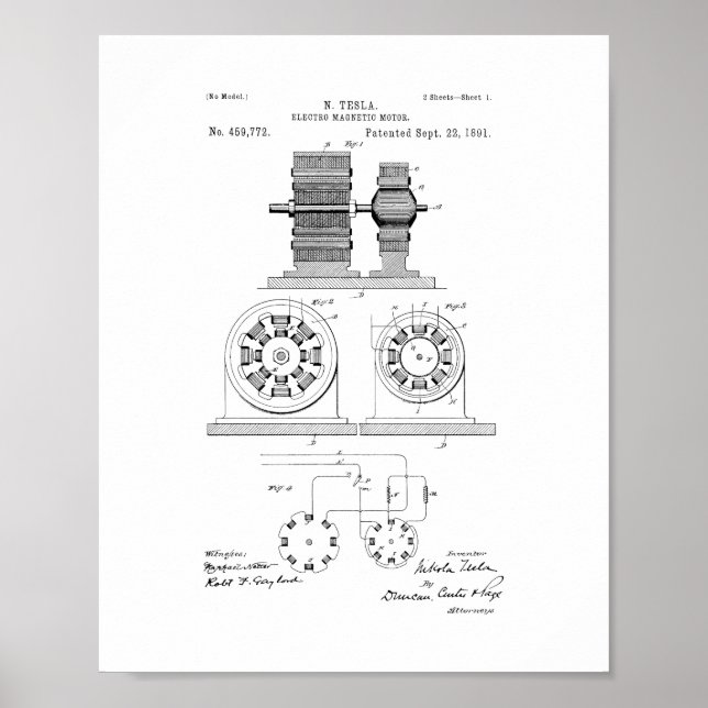 Póster Patente de motor magnético Tesla Electro (Frente)
