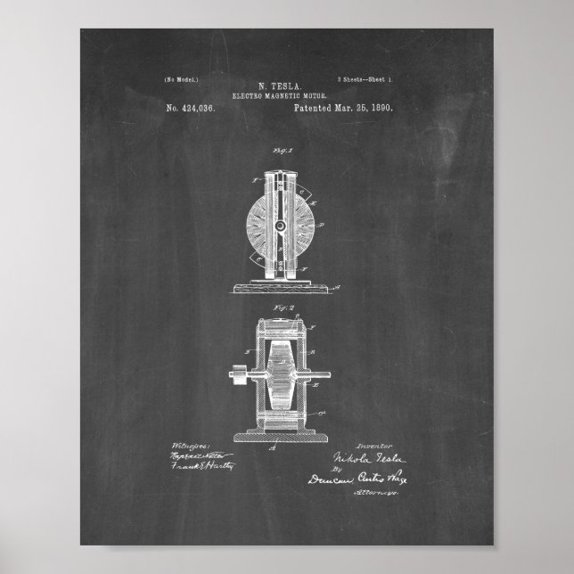 Póster Patente de motor magnético Tesla Electro - Chalkbo (Frente)