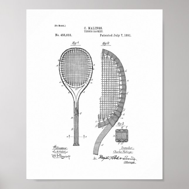 Póster Patente de raqueta de tenis (Frente)