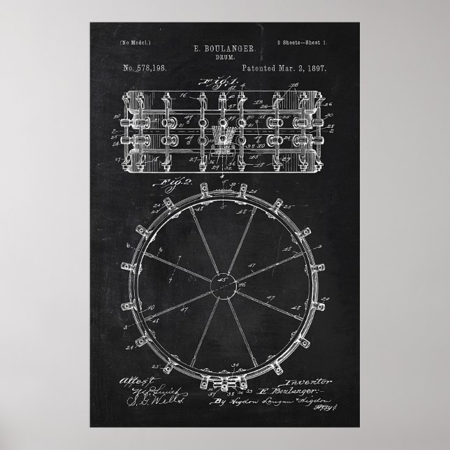 Póster Patente de tambor de Chalkboard (Frente)