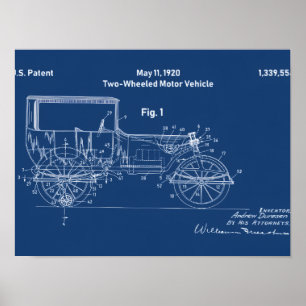 Póster Patente de Vehículo Motorizado de Dos Ruedas 1920