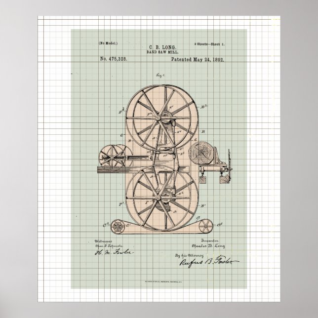 Póster Patente de Vintage Band Saw Mill (Frente)
