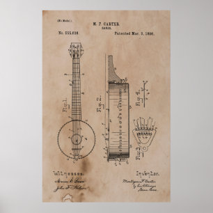 Póster Patente del banjo del vintage