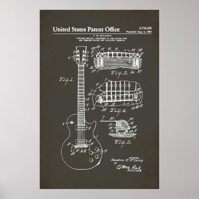 Póster Patente estadounidense - Guitarra acústica (Frente)