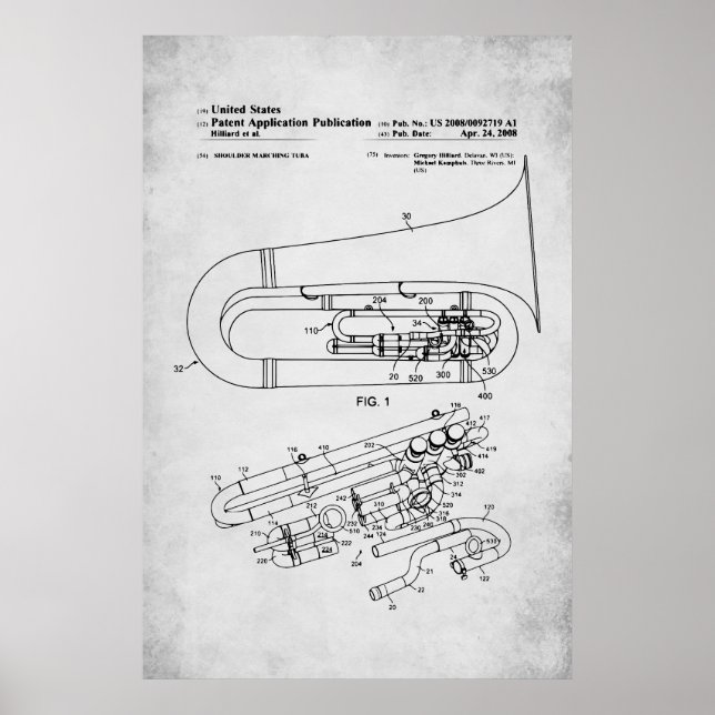 Póster Patente estadounidense - Tuba (Frente)