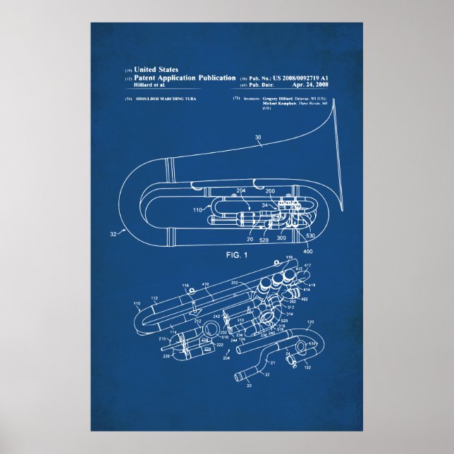 Póster Patente estadounidense - Tuba (Frente)