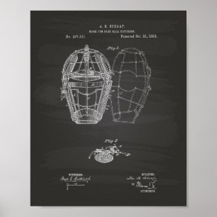 Póster Patente Mask Baseball Catchers 1883 - Chalkboard