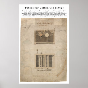 Póster Patente ORIGINAL para el algodón (1794)