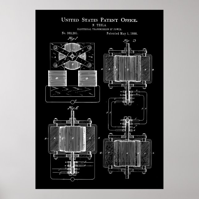 Póster Patente Tesla Power Transmitter 1888 (Frente)