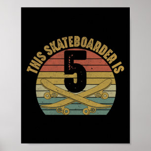 Póster Patinador de 5 años patinando cumpleaños 5 S