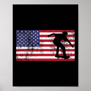 Póster Patinador de la bandera americana patinando el 4 d