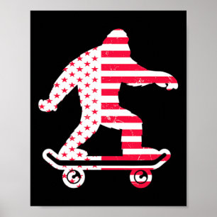 Póster Patinadores de monopatín de la bandera de América 