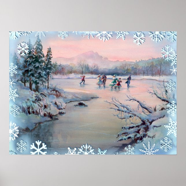 PÓSTER PATINAJE DE HIELO Y SNOWFLAKES DE SHARON SHARPE (Frente)