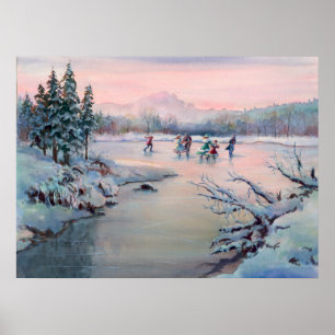 PÓSTER PATINAJE DE HIELO Y SNOWFLAKES DE SHARON SHARPE