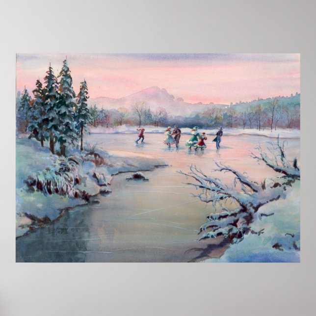 PÓSTER PATINAJE DE HIELO Y SNOWFLAKES DE SHARON SHARPE (Frente)