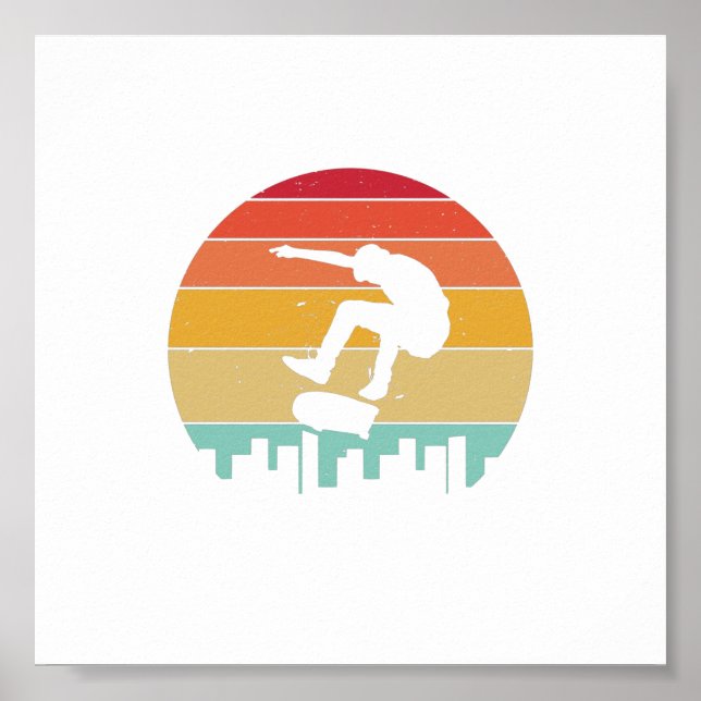 Póster Patinaje de vintage sobre edificios (Frente)