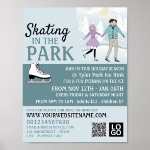 Póster Patinaje en el parque, publicidad de pista de hiel