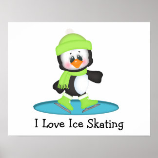 Póster Patinaje Hielo Pingüino
