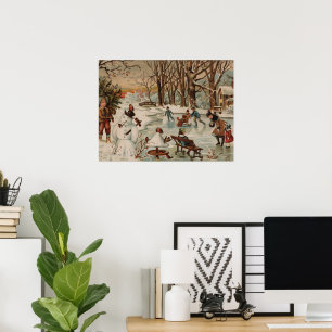 Póster Patinaje sobre hielo de la escena navideña