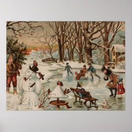 Póster Patinaje sobre hielo de la escena navideña