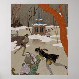 Póster Patinaje sobre hielo en el lago congelado