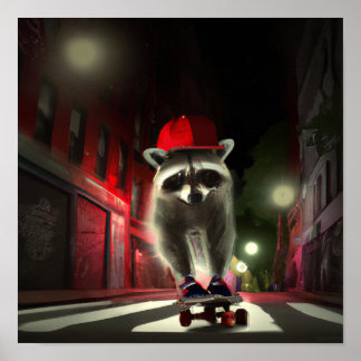 Póster Patinaje sobre raquetas en una calle por la noche