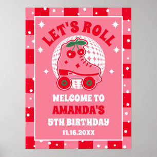 Póster Patines de cerezo Cumpleaños del Patinaje Retro