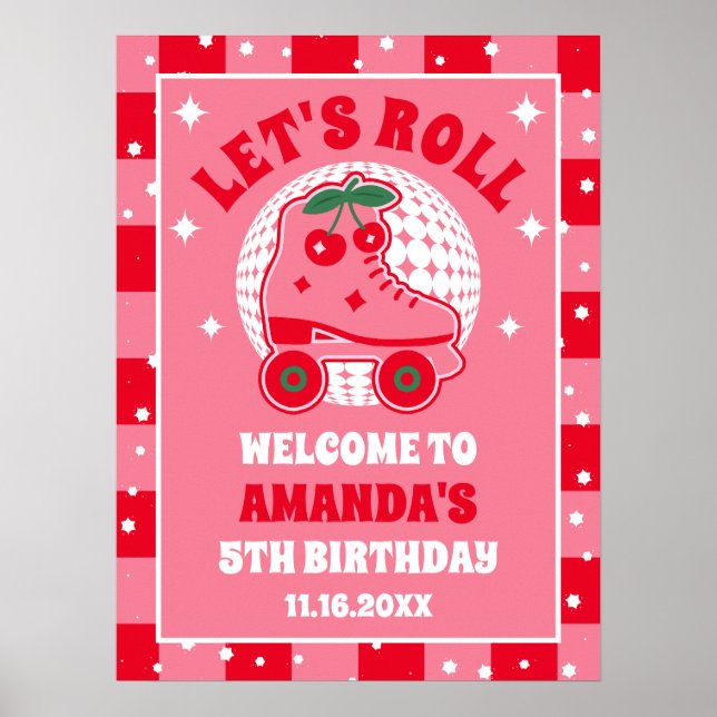 Póster Patines de cerezo | Cumpleaños del Patinaje Retro  (Frente)