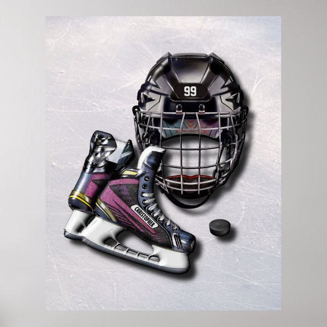 Póster Patines De Hockey Sobre Hielo Helmet Puck Con Nomb (Frente)