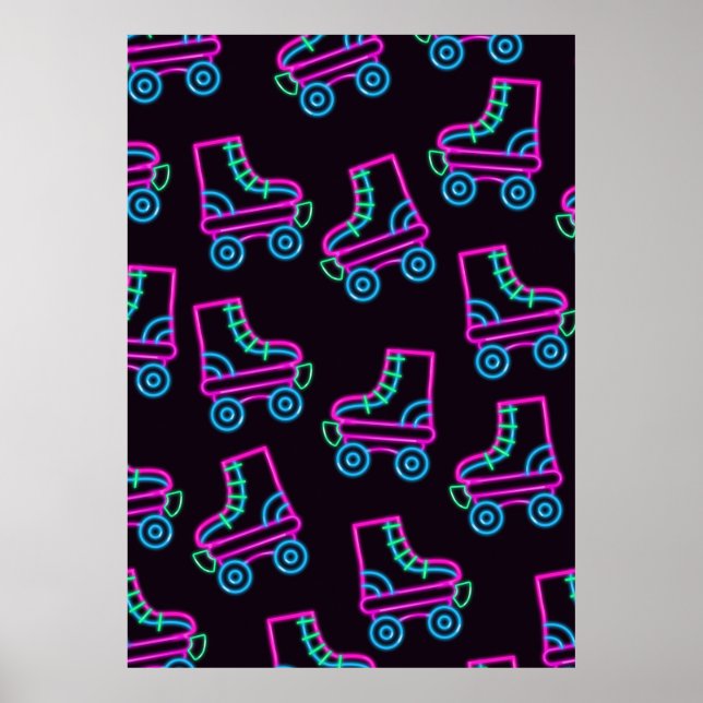 Póster Patines de rodillos neón de los 80 (Frente)